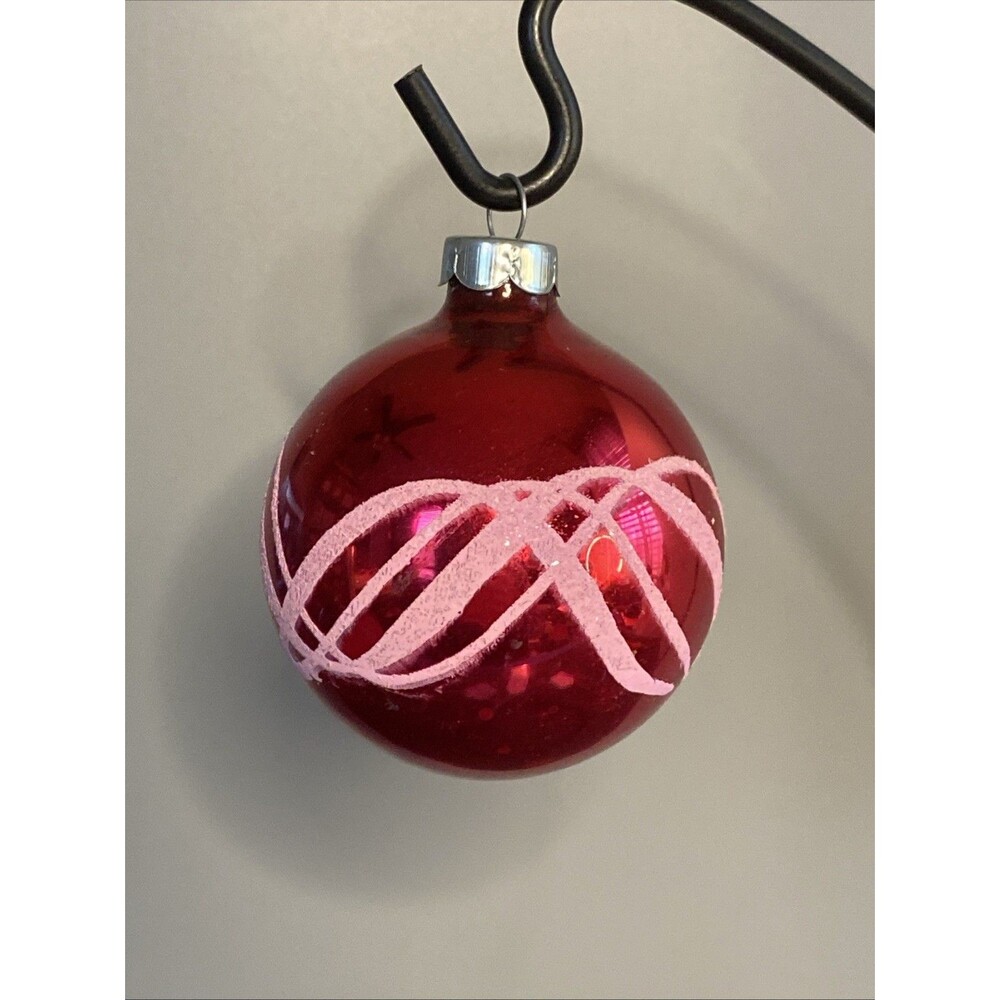 Vtg 60s Stenciled Red Christmas Ornament Swirl Pattern Glitter Coby